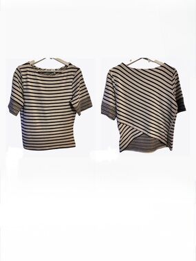 Three dots L striped knit scoop neck contrast top